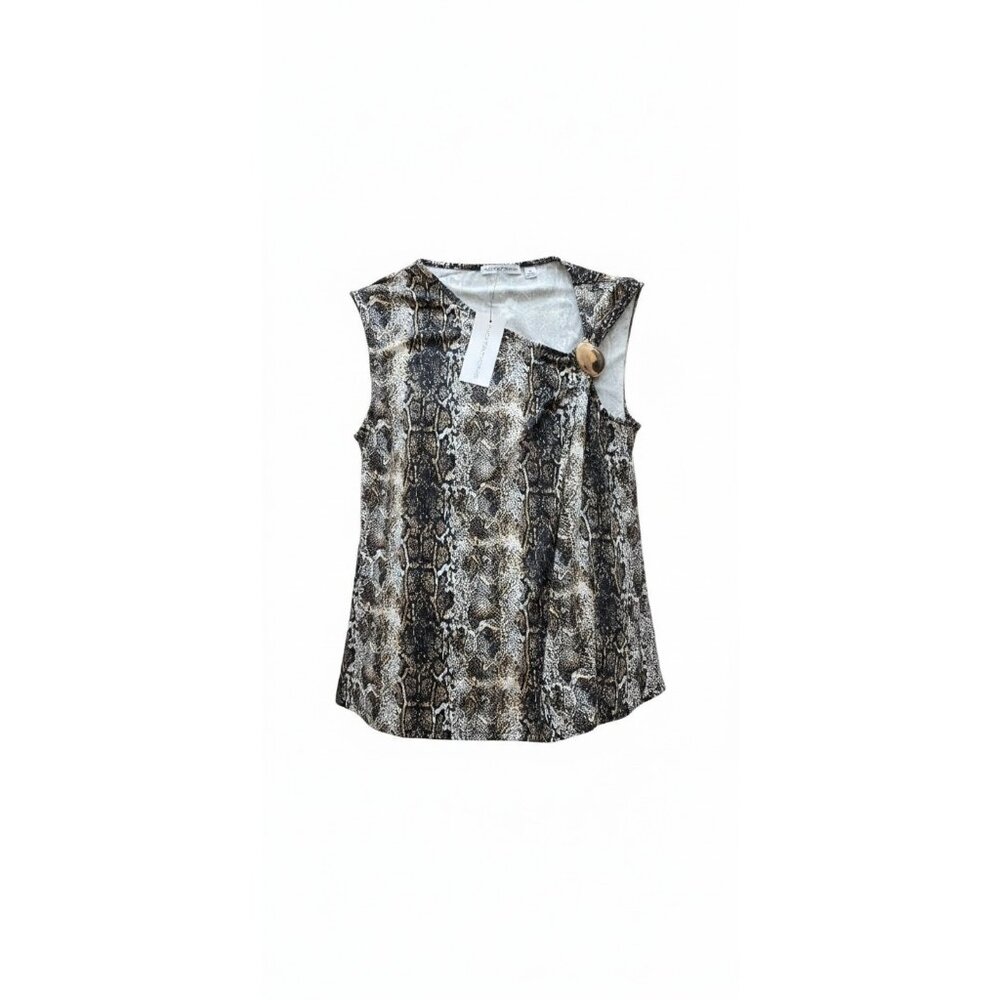 Notations Snake Print Sleeveless Blouse‎ Gold Button Keyhole M